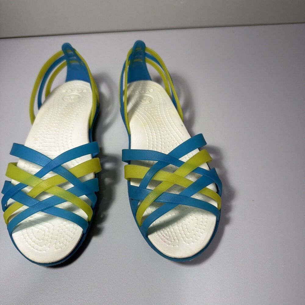 Crocs Isabella Huarache W Size 7 Wedge Strappy Jelly Green Multi Color Sandals